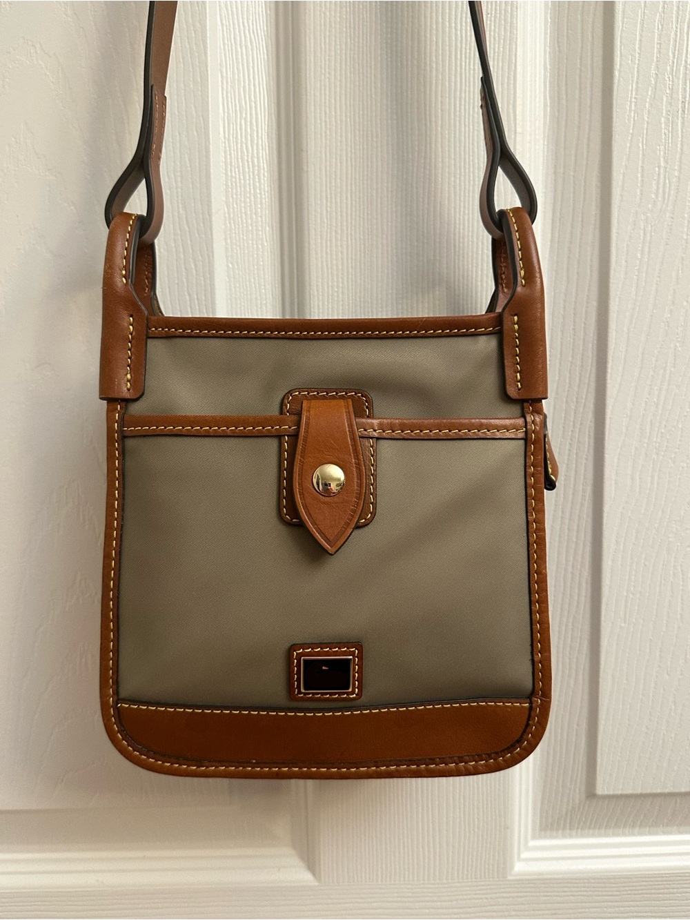 Dooney & Bourke Taupe Nylon Crossbody with Brown Leather Trim